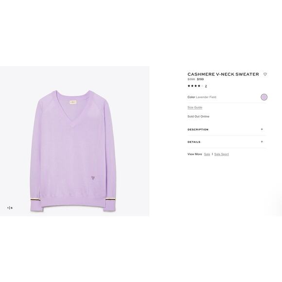 TORY BURCH SPORT CASHMERE V-NECK SWEATER SM - Picture 10 of 10